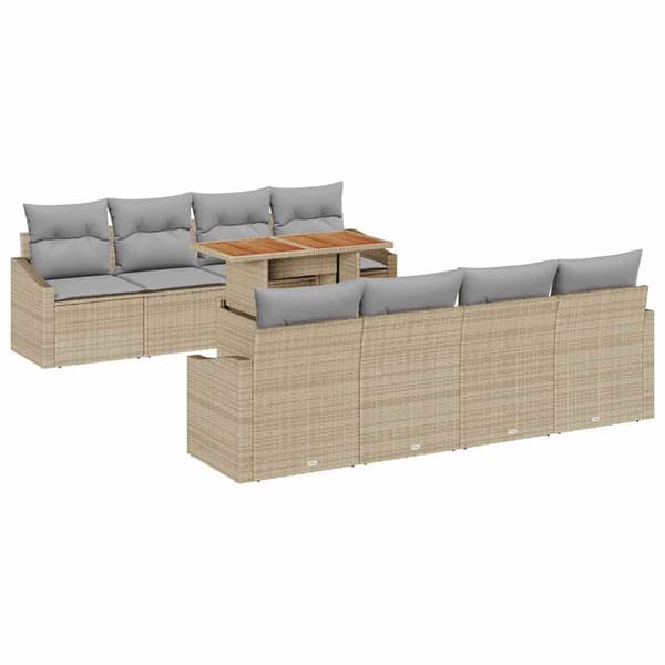 vidaXL Trädgårdsoffset med lagring 9 pcs Beige Poly rattan