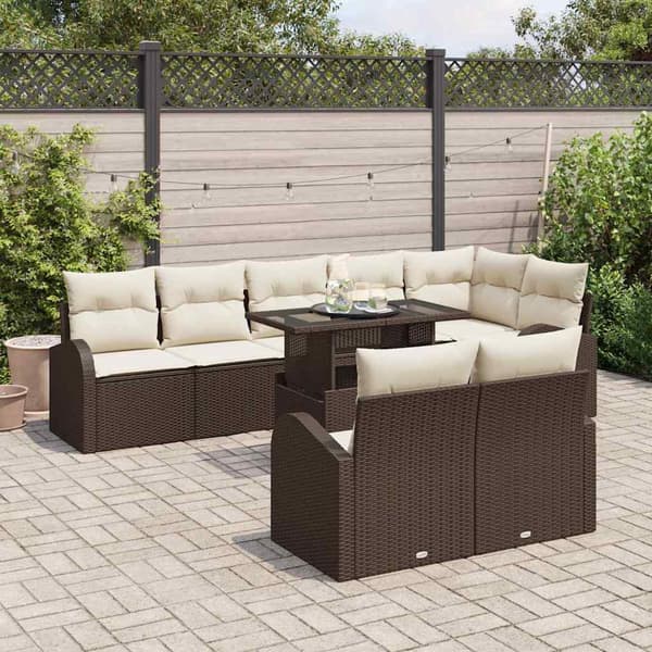 vidaXL Trädgårdsoffset med lagring 9 pcs Brun Poly rattan