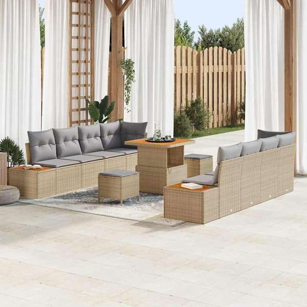 vidaXL Trädgårdsoffset 11 pcs Beige konstrotting