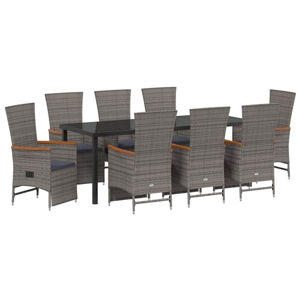 vidaXL Trädgårdsmöbelset med kudde 9 pcs Grå konstrotting