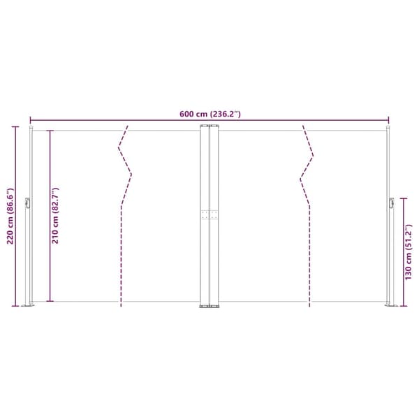 vidaXL Infällbar sidomarkis 220x600 cm röd