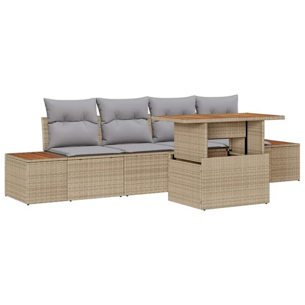 vidaXL Trädgårdsoffset med lagring 5 pcs Beige Poly rattan