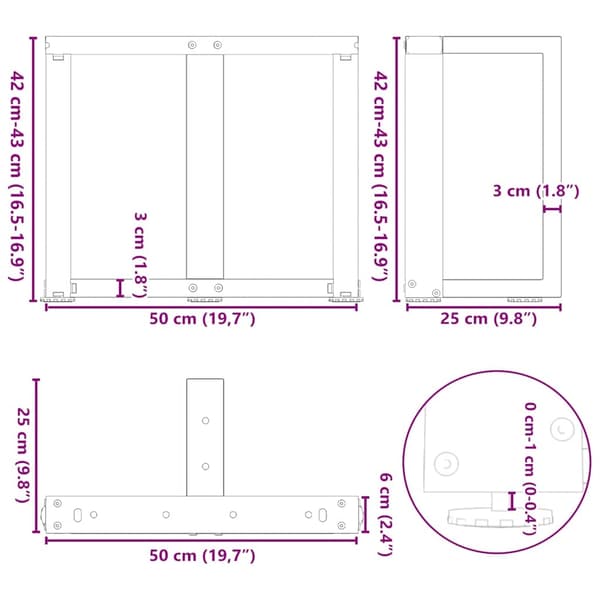 vidaXL Soffbordsben T-formade 2 st vit 50x25x(42-43) cm stål