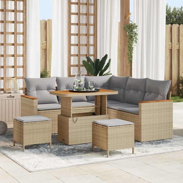 vidaXL Trädgårdsoffset 8 pcs Beige konstrotting