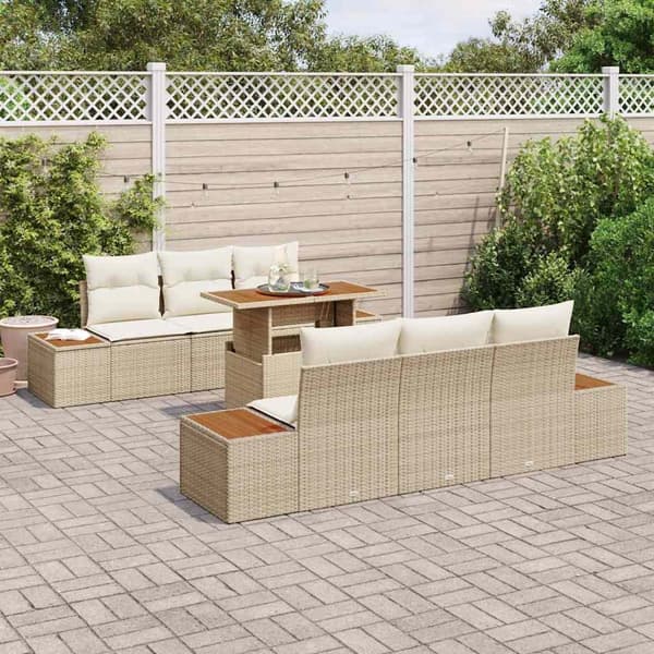 vidaXL Trädgårdsoffset med lagring 7 pcs Beige Poly rattan