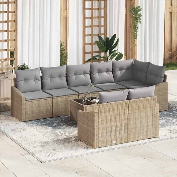vidaXL Soffset med kudde 9 pcs Beige konstrotting