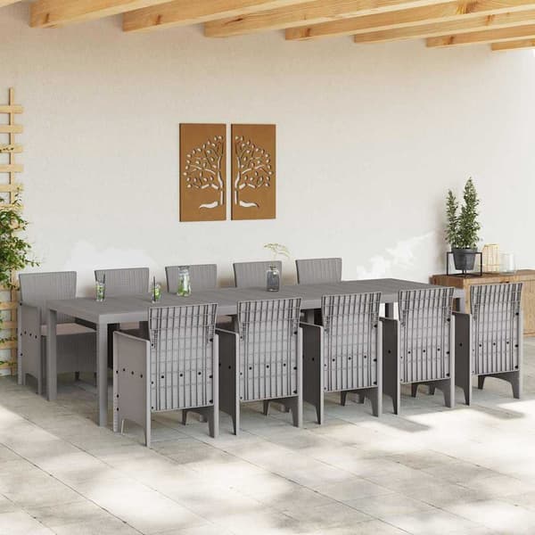 vidaXL Trädgårdsmöbelset med kudde 11 pcs Ljusgrå Poly rattan