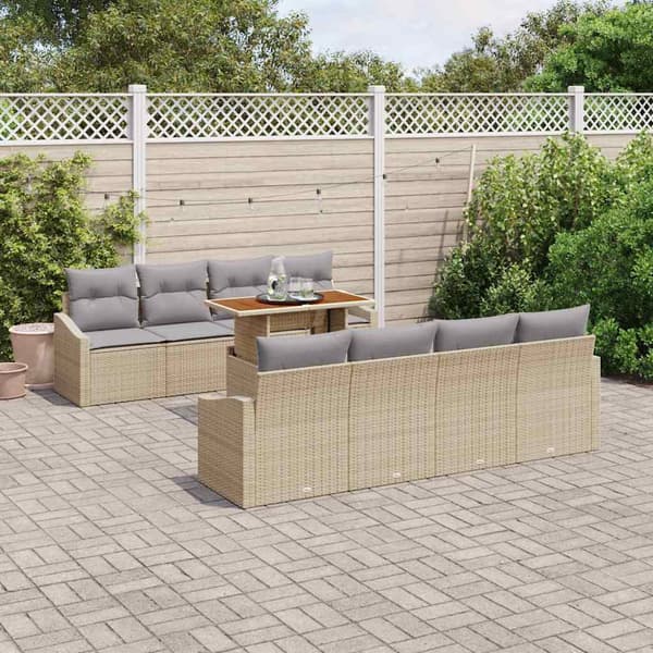 vidaXL Trädgårdsoffset med lagring 9 pcs Beige Poly rattan