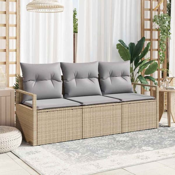 vidaXL Soffgrupp 3 delar Beige polyrotting