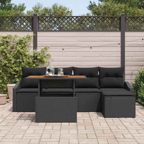 vidaXL Trädgårdsoffset med lagring 6 pcs Svart Poly rattan