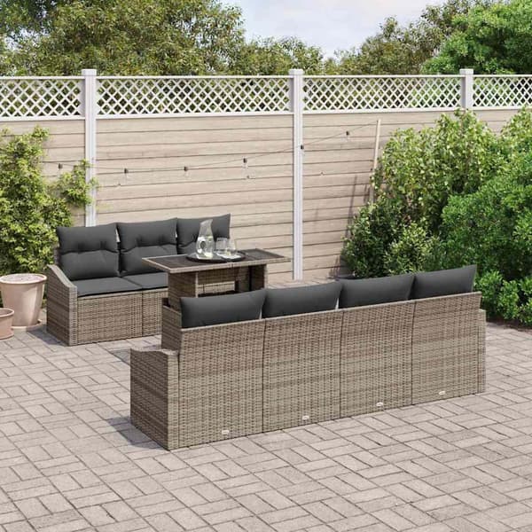 vidaXL Trädgårdsoffset med lagring 8 pcs Grå Poly rattan