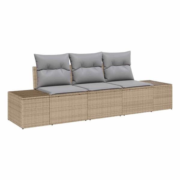 vidaXL Soffgrupp med dyna 3 delar Beige polyrotting
