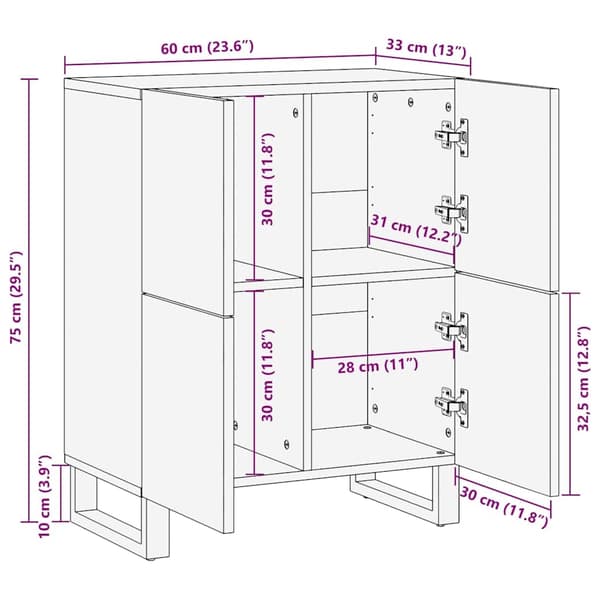 vidaXL Sidebord Brun 60 x 33 x 75 cm heltre mango