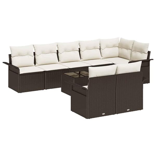 vidaXL Trädgårdsoffset med kudde 9 pcs Brun Poly rattan