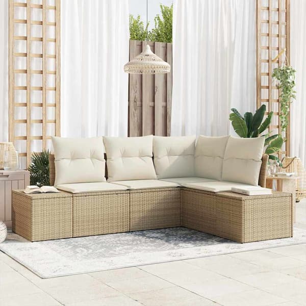 vidaXL Trädgårdsoffset 4 pcs Beige och gräddfärgad konstrotting