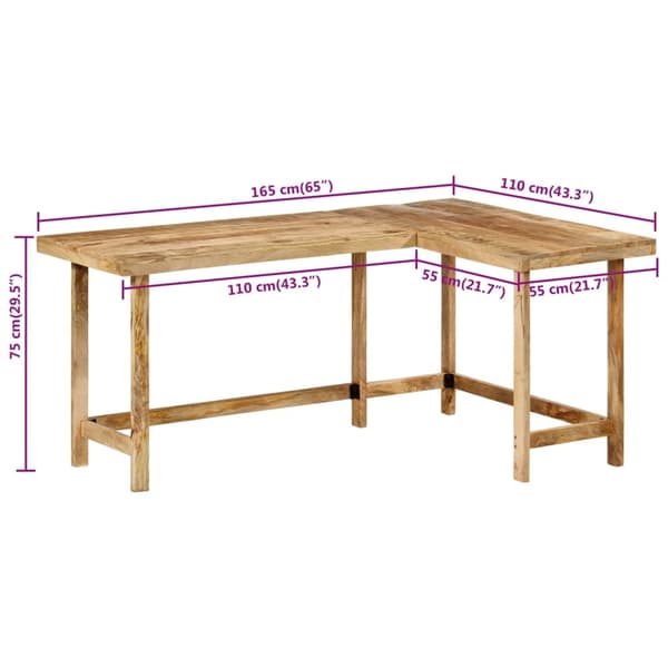 vidaXL Skrivebord 165x110x75 cm heltre mango