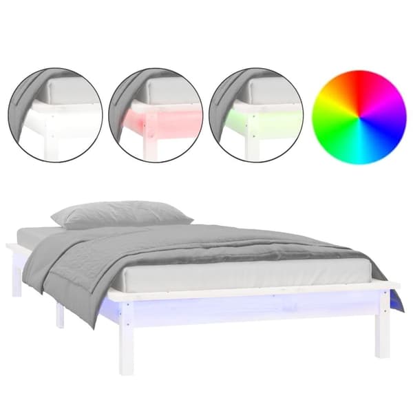 vidaXL Sengeramme med LED hvit 75x190 cm Small Single heltre