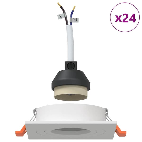 vidaXL Spotlight 24 pcs Vit 9 x 9 x 2 cm Aluminium