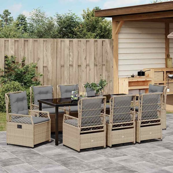 vidaXL Trädgårdsmöbelset 9 pcs Beige och Ljusgrå konstrotting