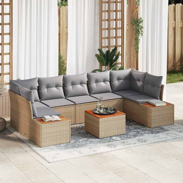 vidaXL Trädgårdsoffset med kudde med lagring 8 pcs Beige Poly rattan