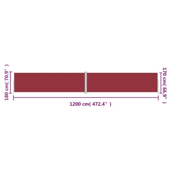 vidaXL Infällbar sidomarkis röd 180x1200 cm