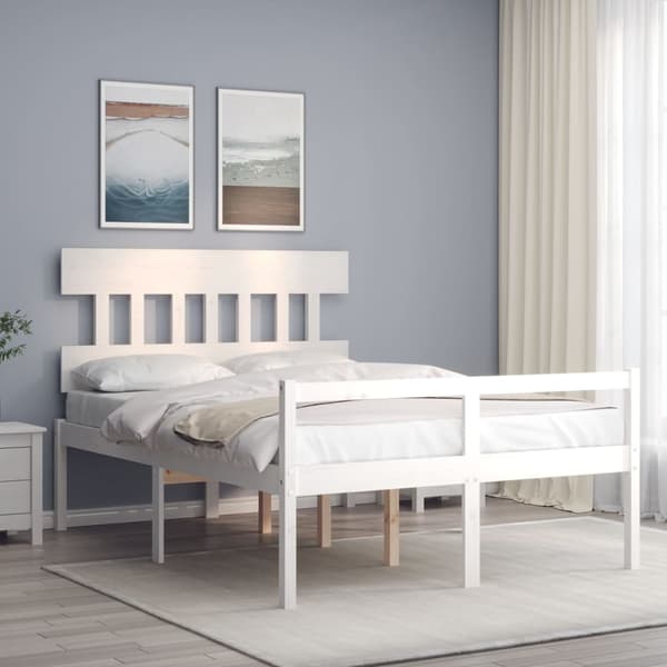 vidaXL Sengeramme med hodegavl hvit 4FT small double heltre