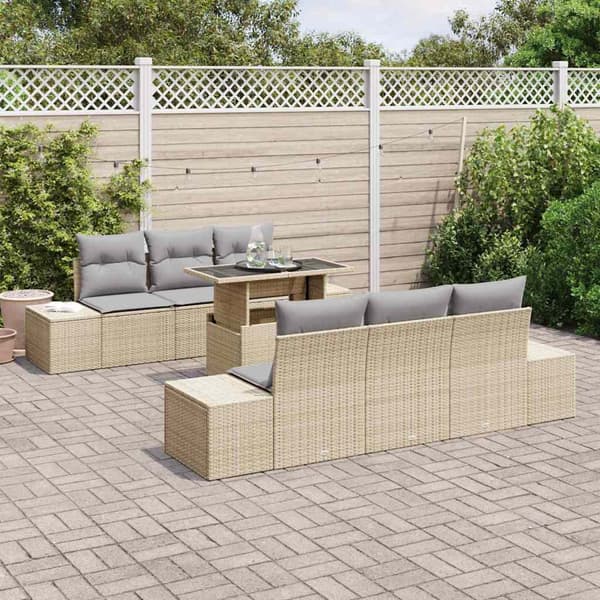 vidaXL Soffset med kudde 7 pcs Beige och Ljusgrå konstrotting
