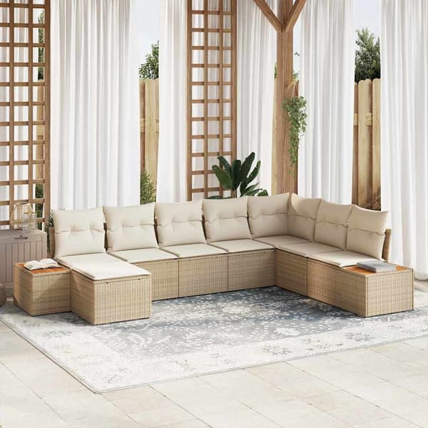 vidaXL Trädgårdsoffset med kudde 8 pcs Beige Poly rattan