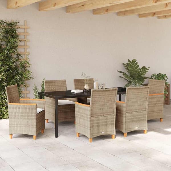 vidaXL Trädgårdsmöbelset 7 pcs Beige konstrotting