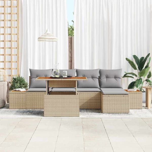 vidaXL Trädgårdsoffset med lagring 6 pcs Beige Poly rattan