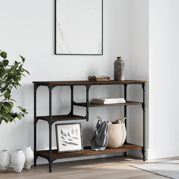 vidaXL Konsollbord med hyller brun eik 100x35x75 cm