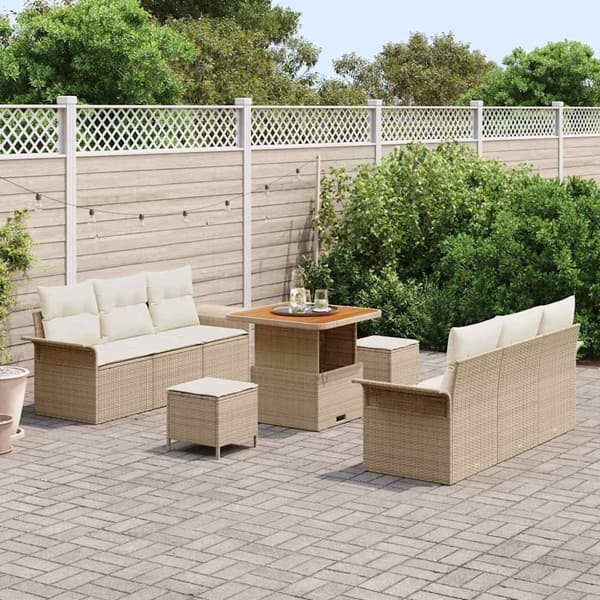 vidaXL Trädgårdsoffset med kudde 9 pcs Beige och gräddfärgad