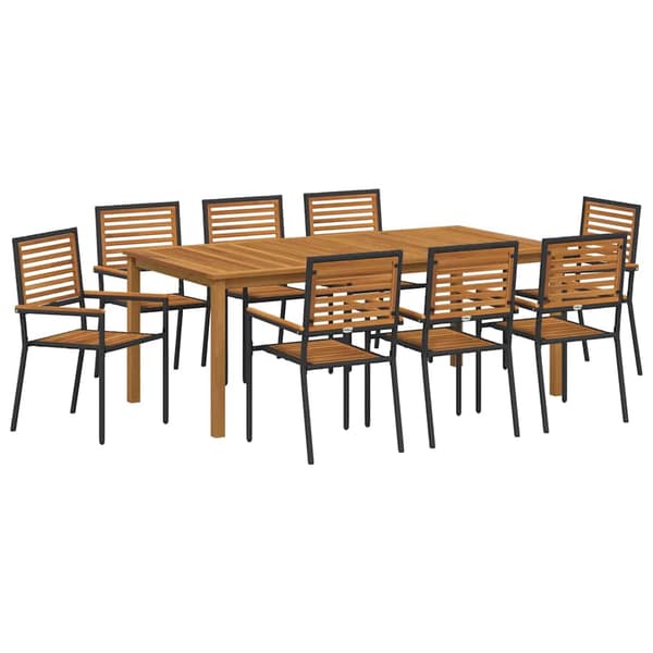 vidaXL Hage Spisegruppe 9 pcs Svart Solid akasietre
