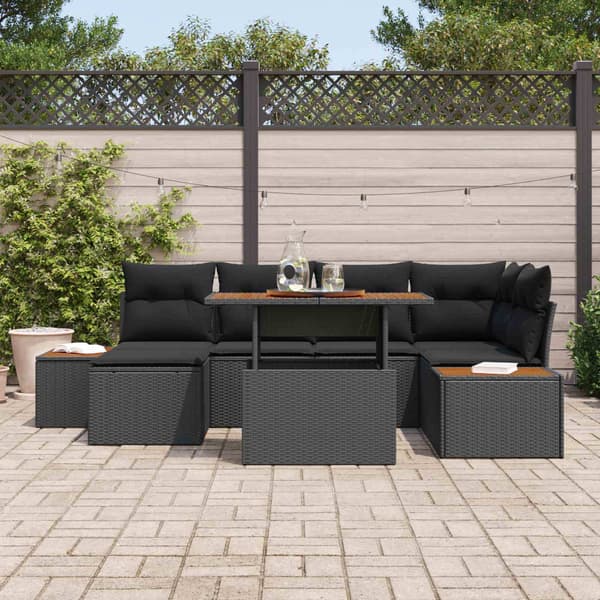 vidaXL Trädgårdsoffset med lagring 7 pcs Svart Poly rattan