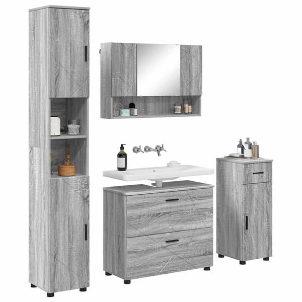 vidaXL Badrumsmöbelset 4 delar Grå sonoma 30 x 35 x 192 cm