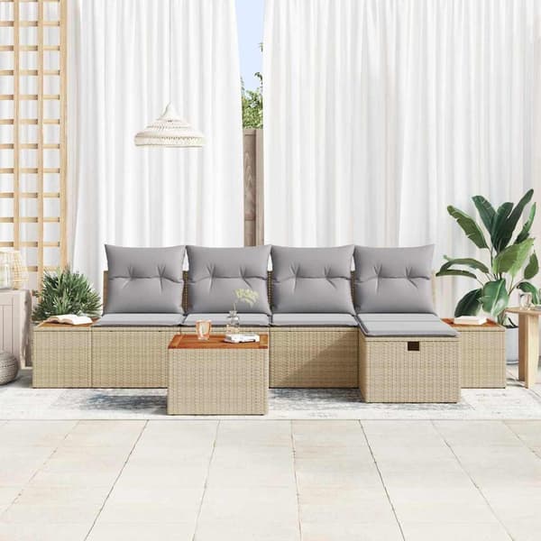 vidaXL Trädgårdsoffset med kudde 6 pcs Beige Poly rattan