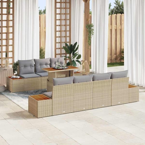 vidaXL Trädgårdsoffset med lagring 8 pcs Beige Poly rattan
