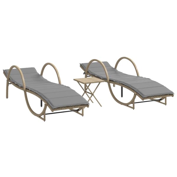 vidaXL Solsängar 2 st med bord beige konstrotting