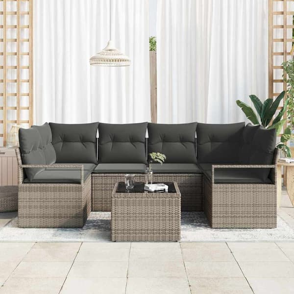 vidaXL Soffset med kudde 7 pcs Grå konstrotting