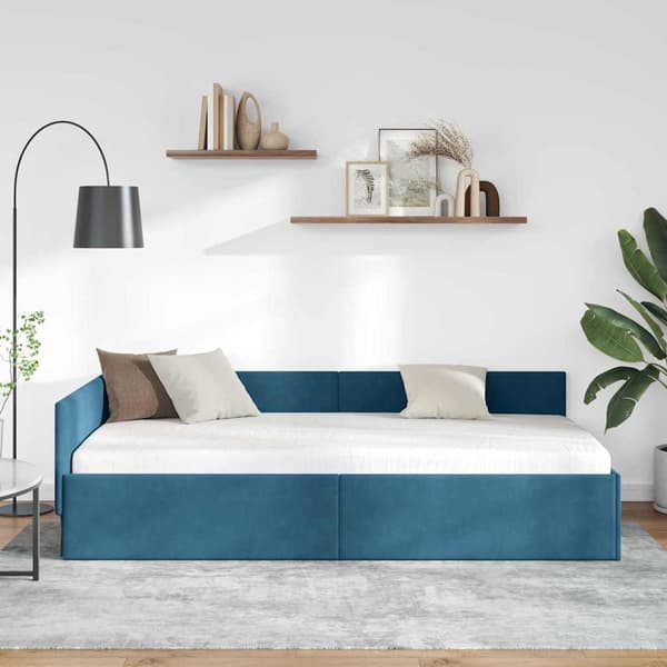 vidaXL Hörn sängram Blå 90 x 190 cm Sammet och konstruerat trä