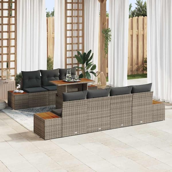 vidaXL Trädgårdsoffset med lagring 8 pcs Grå Poly rattan