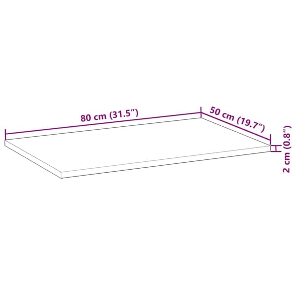vidaXL Bordplate rektangulær 80x50x2 cm heltre akasie