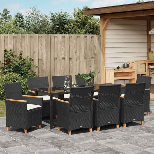 vidaXL Trädgårdsmöbelset 9 pcs Svart konstrotting