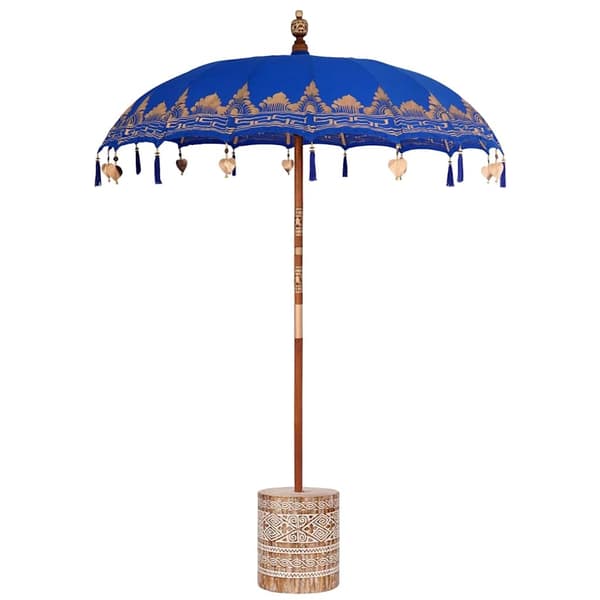 vidaXL Balinesisk Parasol 260 Blå 180-190 cm Bomull og solid tre