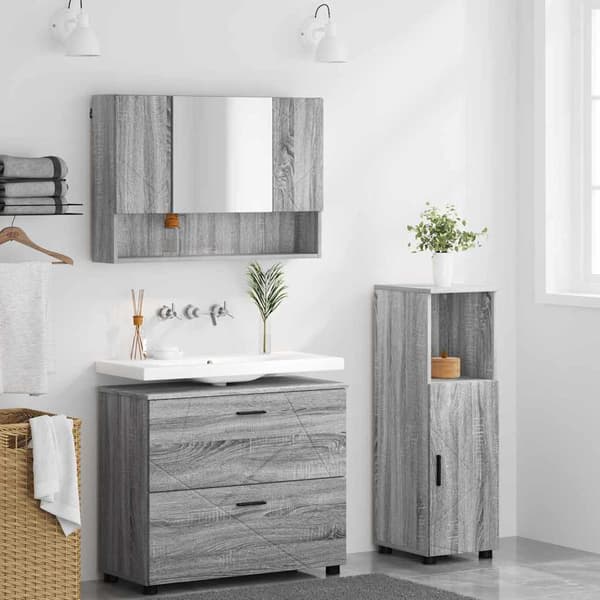vidaXL Badrumsmöbelset 3 delar Grå sonoma 76,5 x 35 x 64 cm