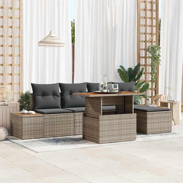vidaXL Trädgårdsoffset med lagring 6 pcs Grå Poly rattan