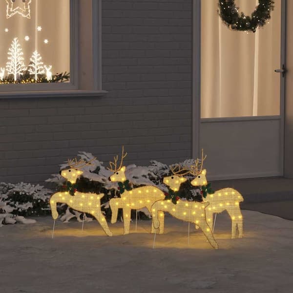 vidaXL LED Renar 4 st Guldfärgat tyg