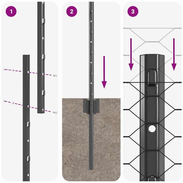 vidaXL Gjerde med stolpe Grå 1 x 50 m Stål og PVC