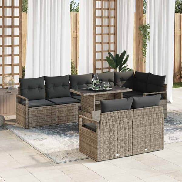 vidaXL Trädgårdsoffset med kudde med lagring 9 pcs Grå Poly rattan
