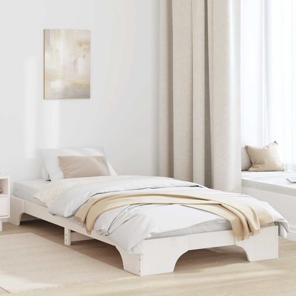 vidaXL Sängram Vit 90 x 200 cm Massiv furu